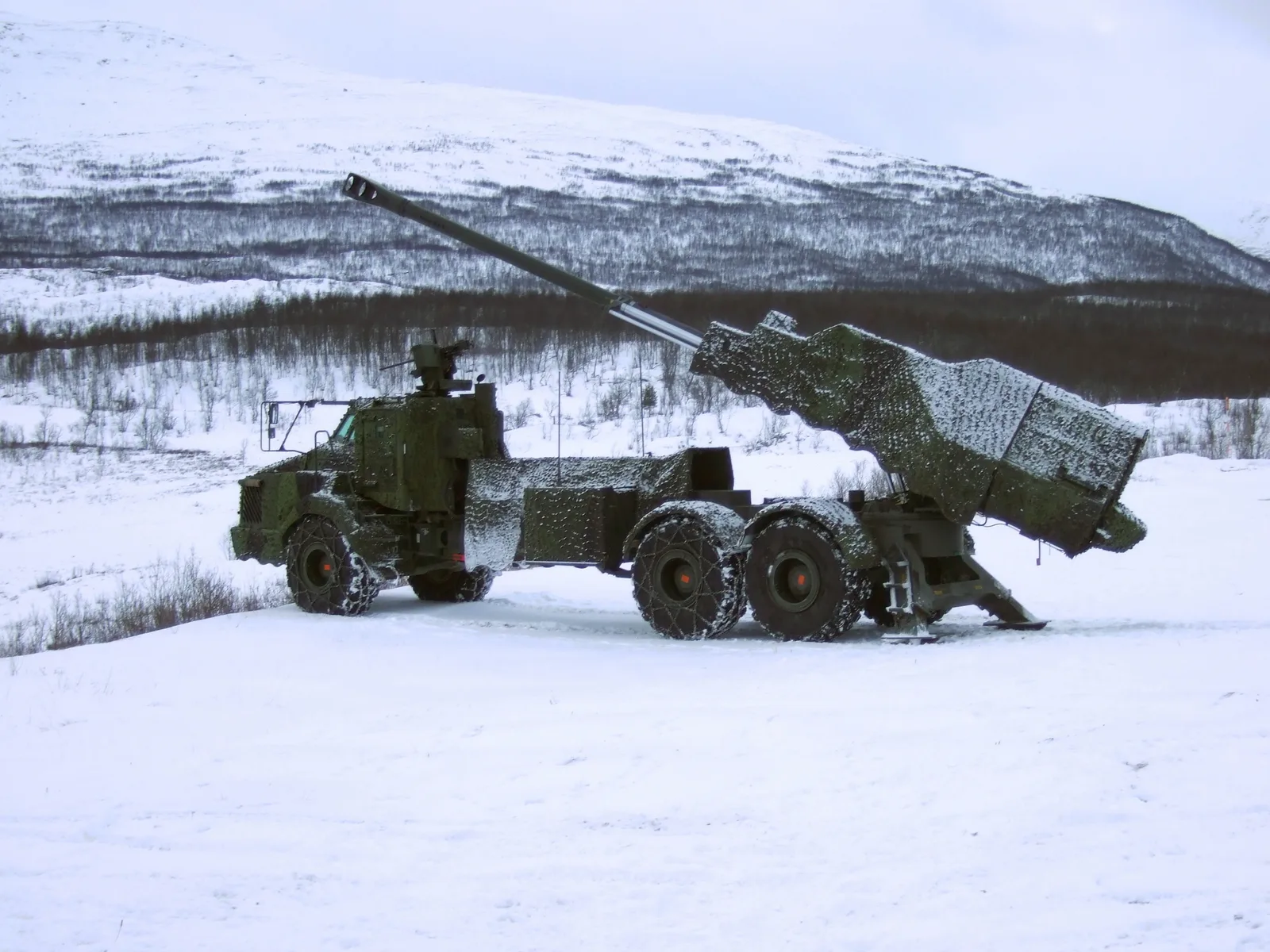 An Archer artillery system, Sweden's fully automated wheeled howitzer.