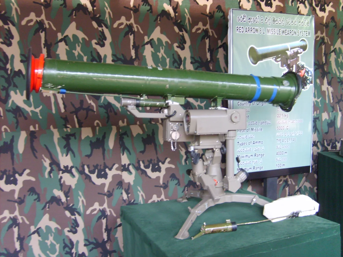 An HJ-8 anti-tank missile, China's first indigenous wire-guided ATGM.