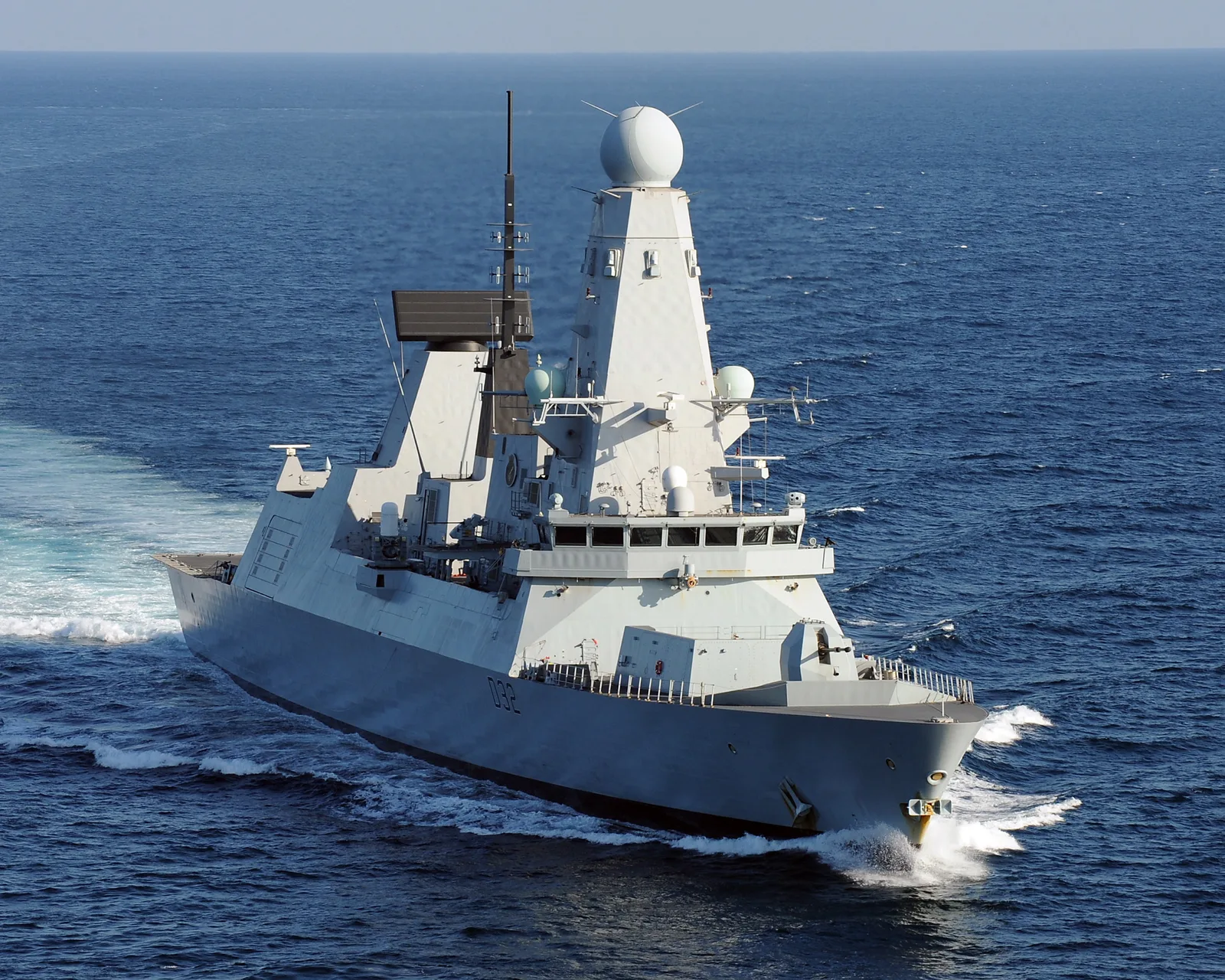 A Type 45 Daring-class destroyer underway, Britain's dedicated area air-defense destroyer.