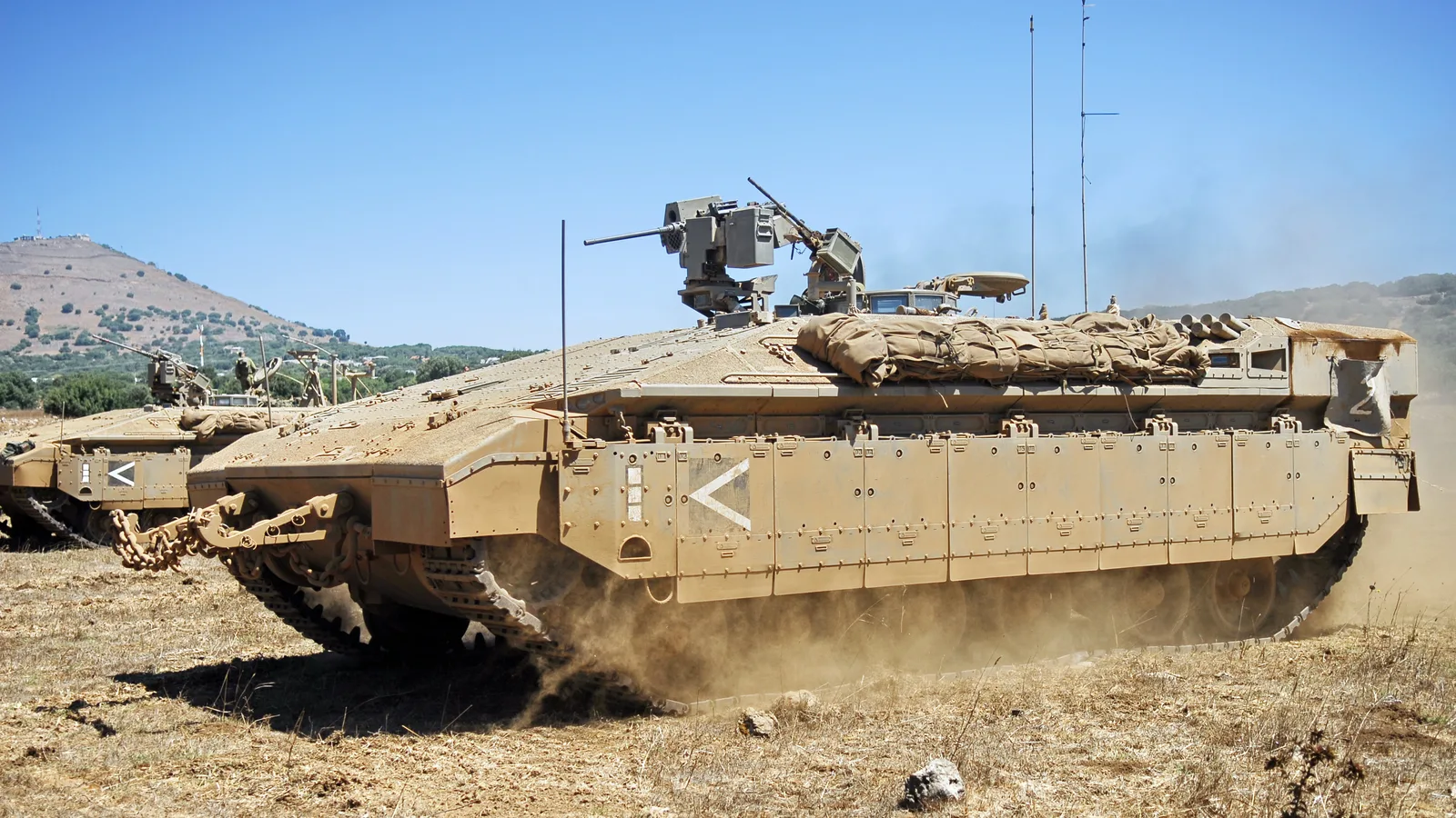 A Namer heavy armored vehicle, built on the Merkava tank chassis for maximum crew protection.