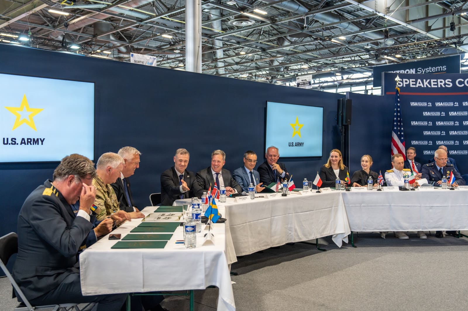 U.S. Army Secretary Dan Driscoll leads a signing ceremony with NATO allies and partners for a counter-unmanned aircraft systems letter of intent at Eurosatory 2026