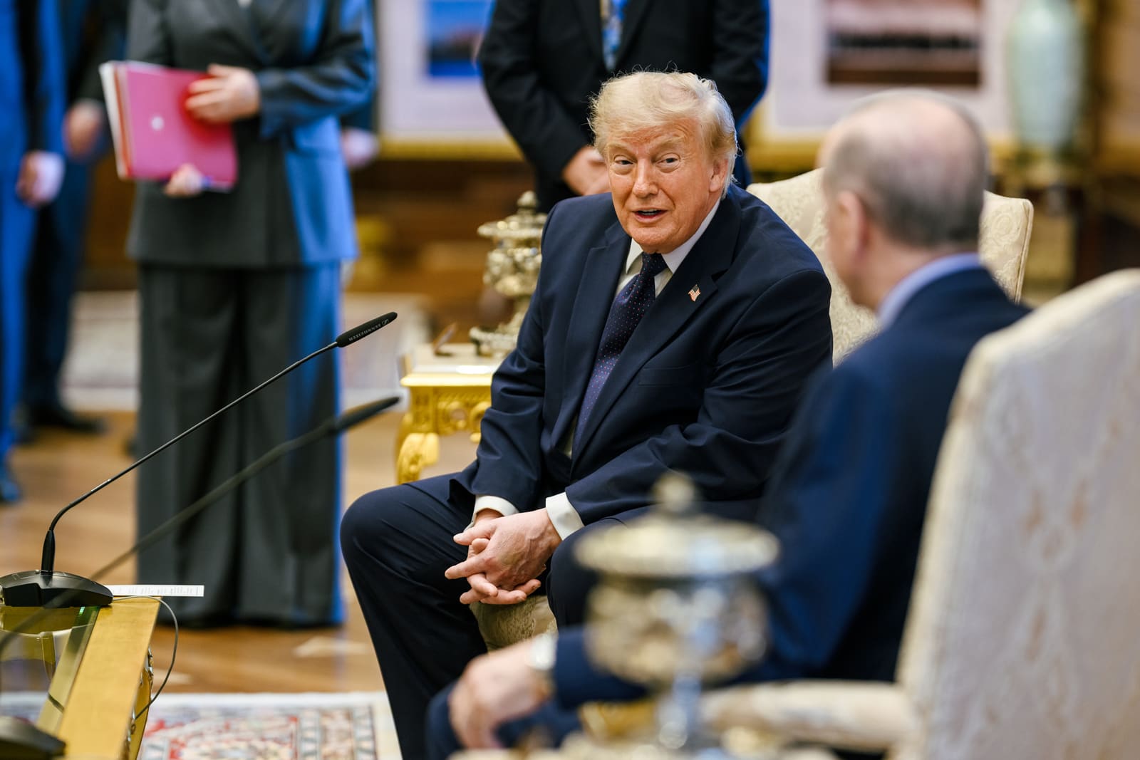 President Trump and Turkish President Erdogan seated across from each other during a restricted bilateral meeting at the Bestepe Presidential Compound in Ankara