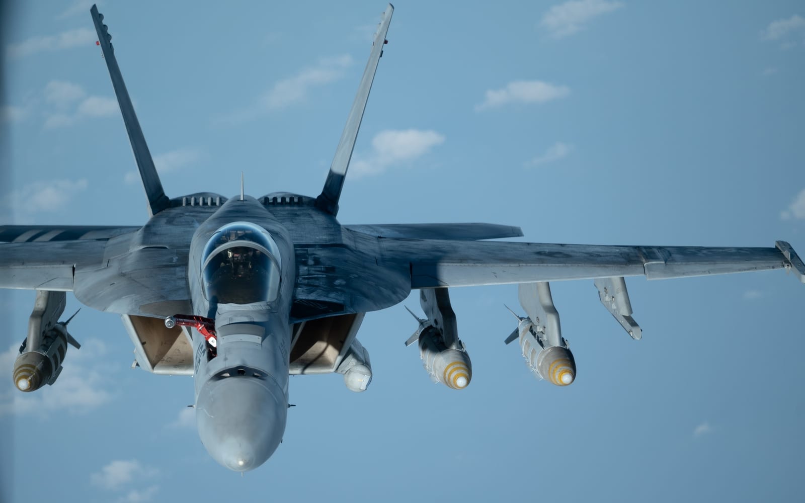 A US Navy F/A-18E Super Hornet conducting operations in the CENTCOM area of responsibility