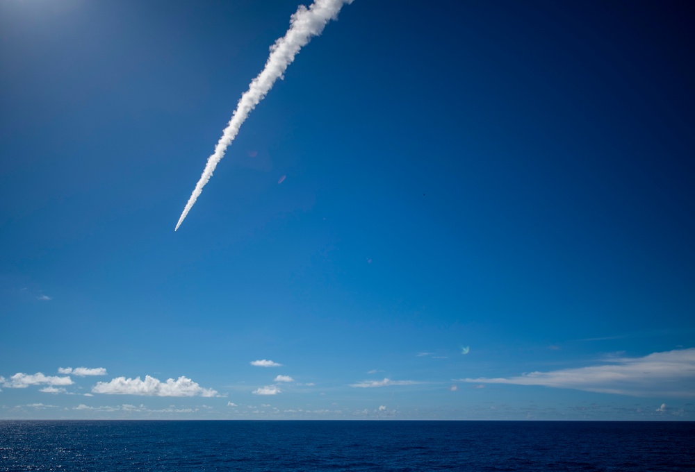 USS Curtis Wilbur (DDG 54) launching a Tomahawk cruise missile during Pacific Vanguard exercise