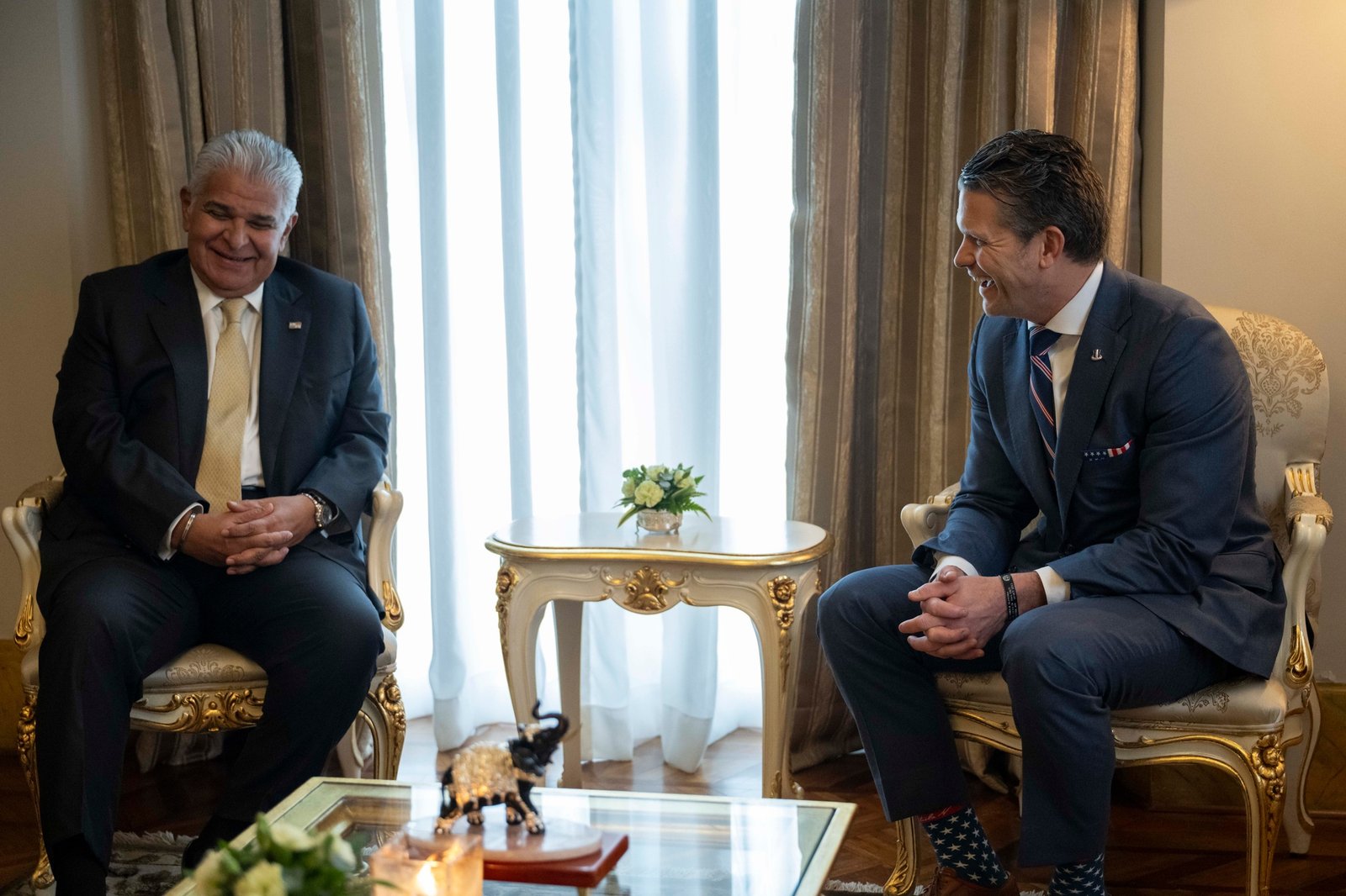 Secretary of Defense Pete Hegseth meeting with Panamanian President José Raúl Mulino in Panama City