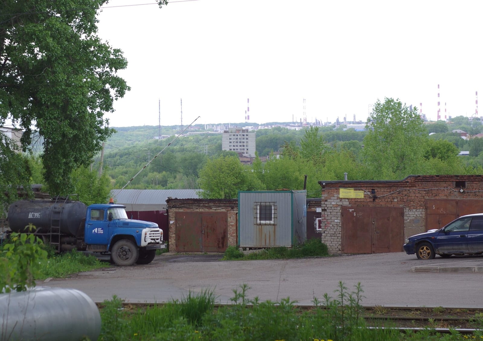 View of the Ufa oil refinery complex skyline from the city of Ufa, Russia