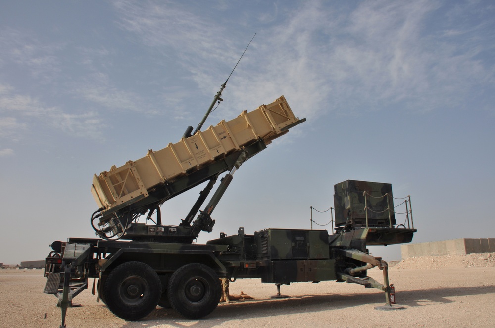 US Army Patriot PAC-2 missile battery preparing to move into firing position at Al Udeid Air Base, Qatar