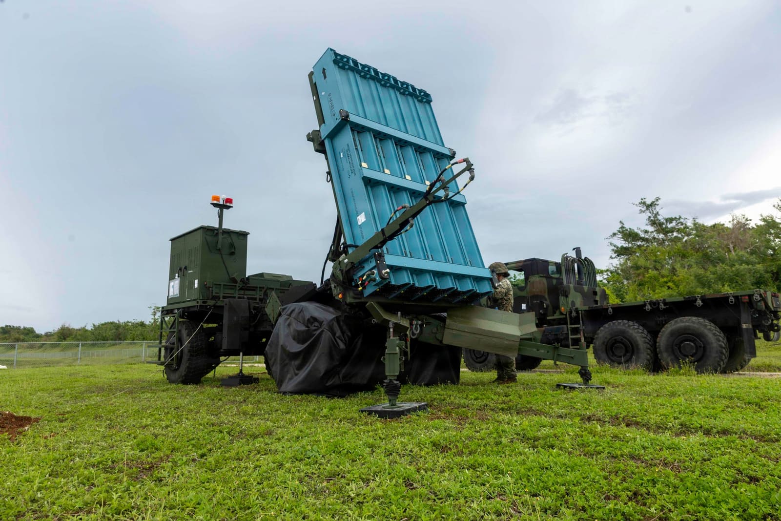 U.S. Marines with III Marine Expeditionary Force performing equipment readiness checks on the Medium-Range Intercept Capability system on Mason Range, Guam