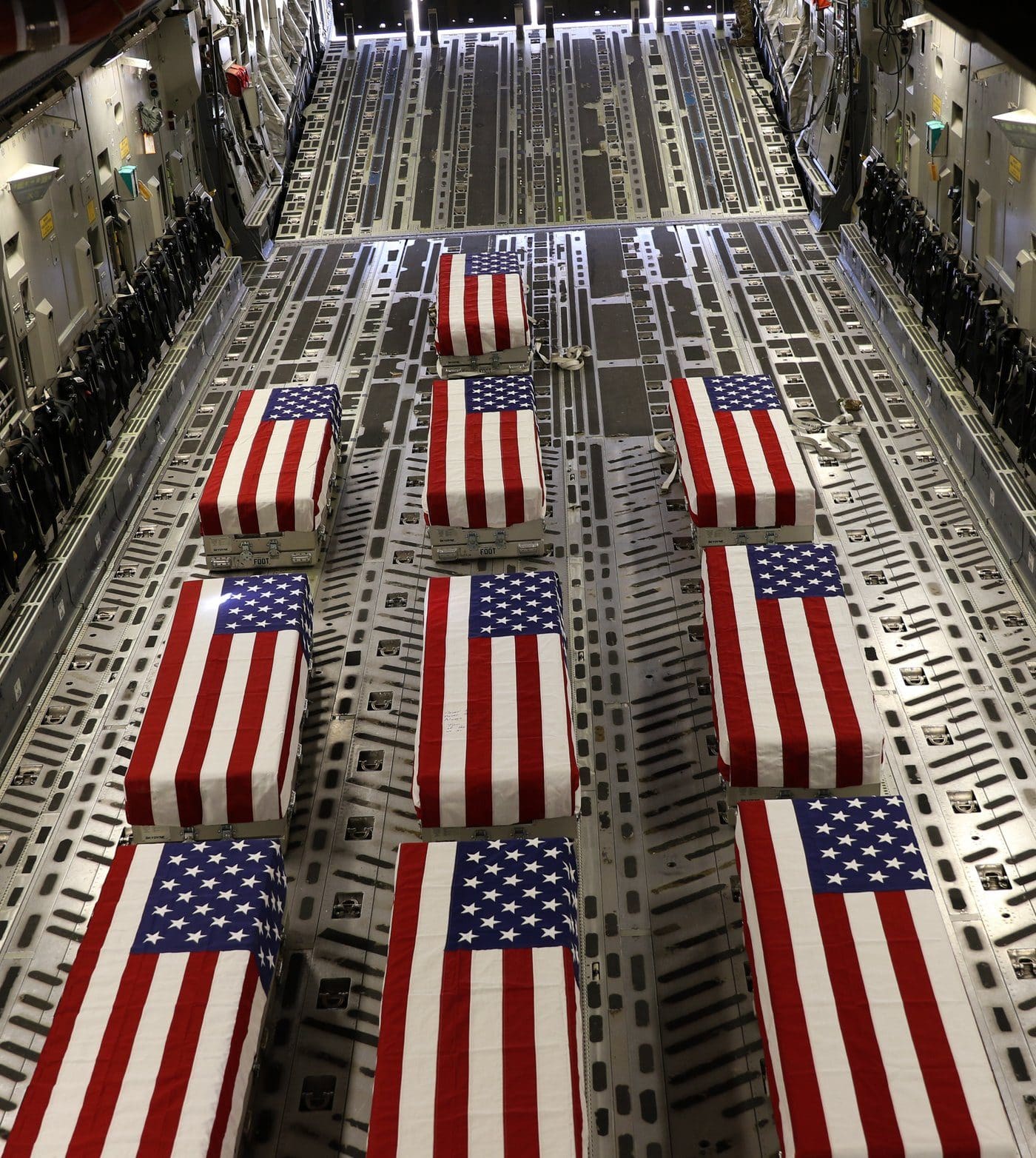 US Marines stand in formation during a dignified-transfer ramp ceremony at Hamid Karzai International Airport for service members killed in the Abbey Gate bombing