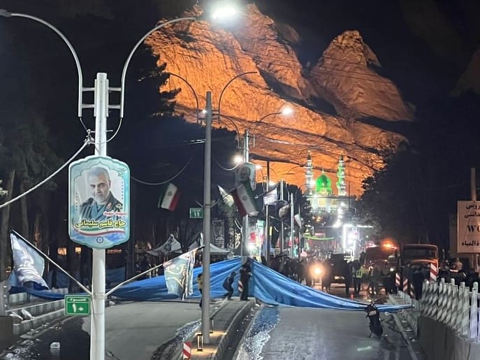 The bombing site near the Saheb al-Zaman mosque in Kerman, Iran, on the night of the January 3, 2024 ISIS-K attack