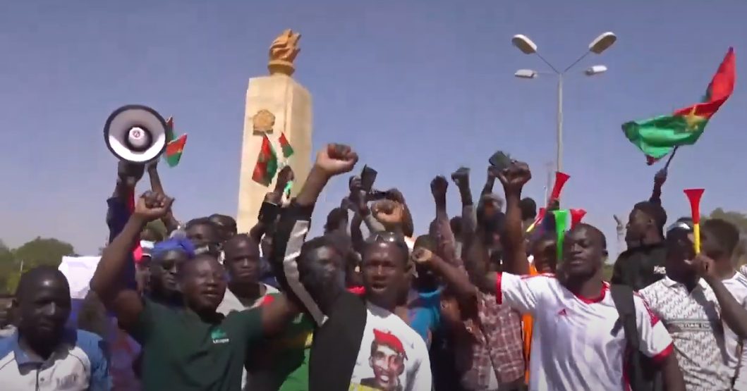 Pro-coup demonstrators in Ouagadougou on January 25, 2022, days after Lt. Col. Damiba's soldiers detained President Kaboré
