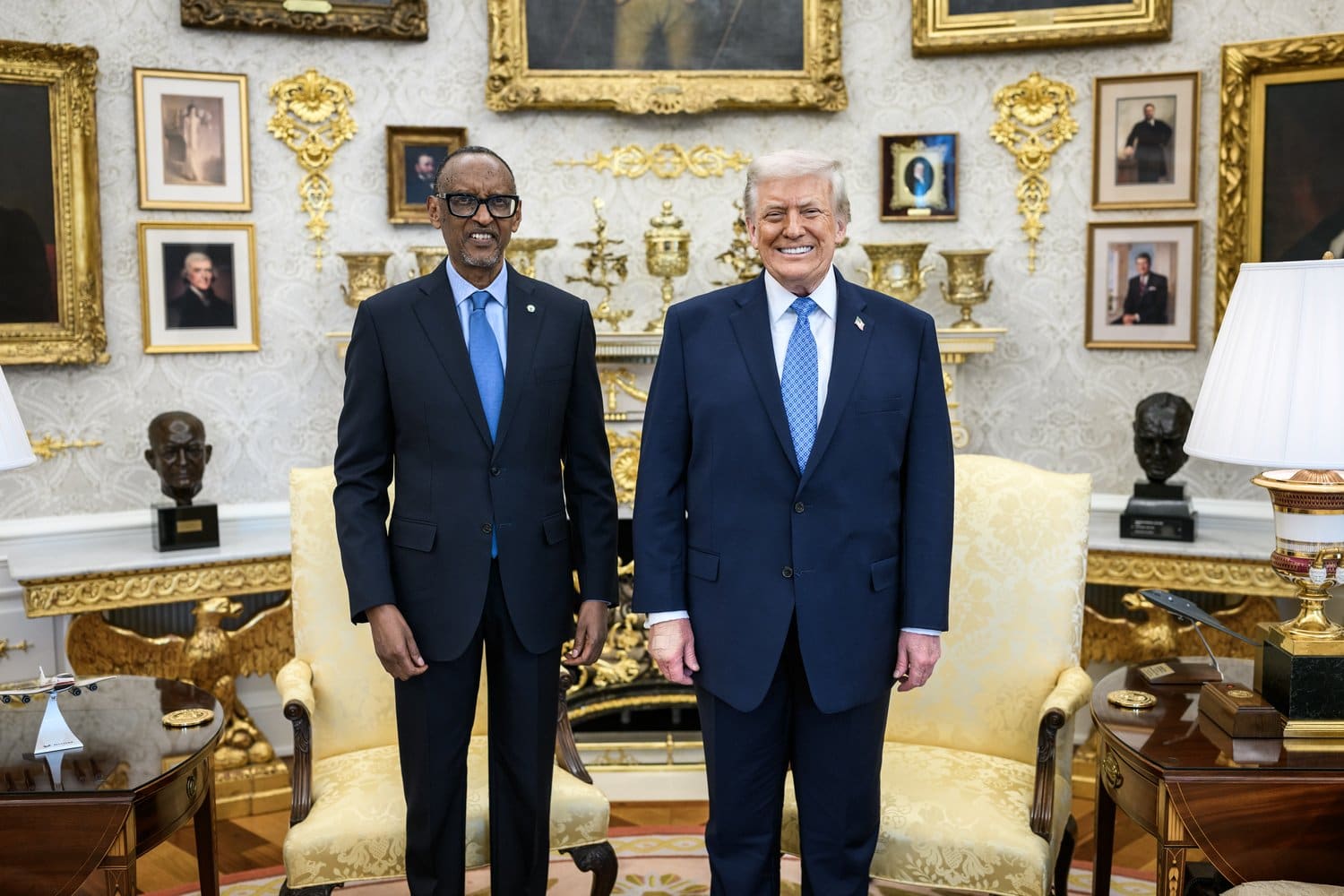 President Trump with Rwandan President Paul Kagame and DRC President Felix Tshisekedi at the Washington Accords signing in the Oval Office