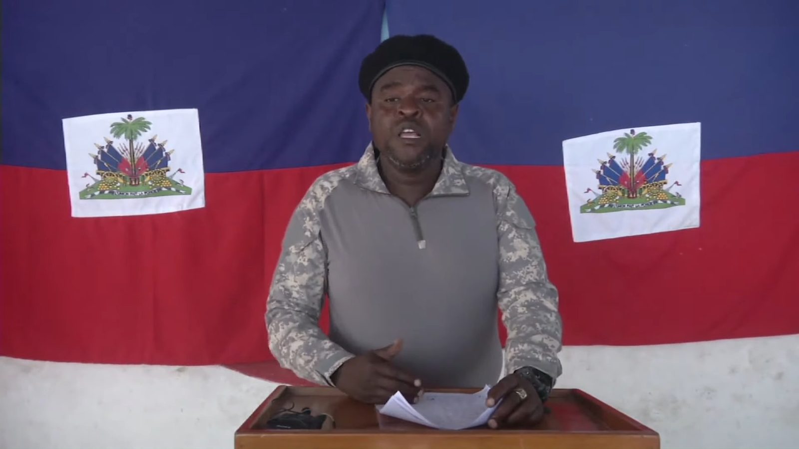 Viv Ansanm coalition leader Jimmy 'Barbecue' Chérizier delivering a public address