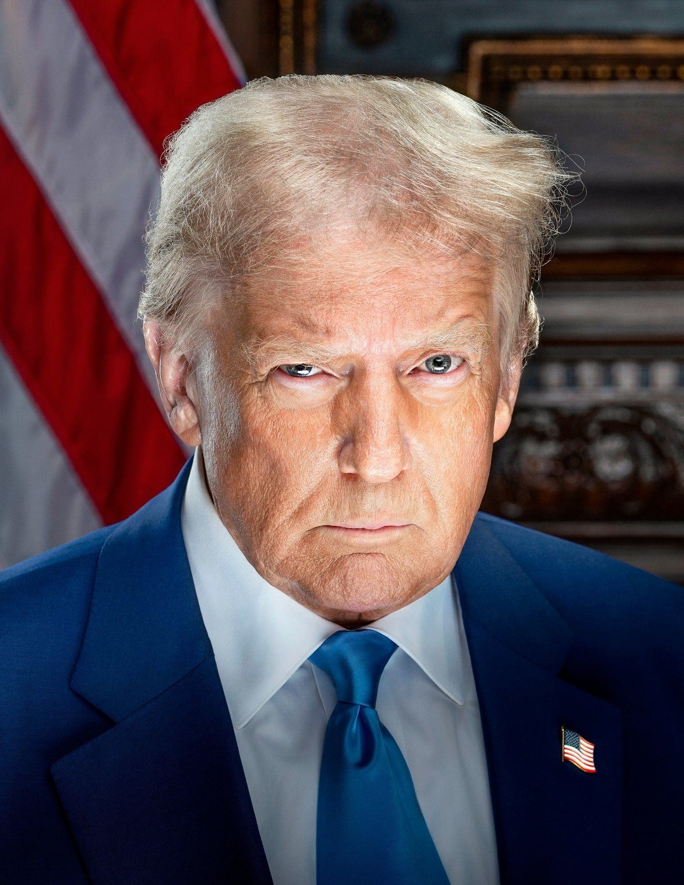 Official White House portrait of President Donald Trump; Trump ordered US forces to proceed with the strike campaign that opened the war on February 27, 2026