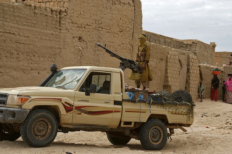 Armed jihadist fighters with a pickup truck in Timbuktu, Mali, in 2012