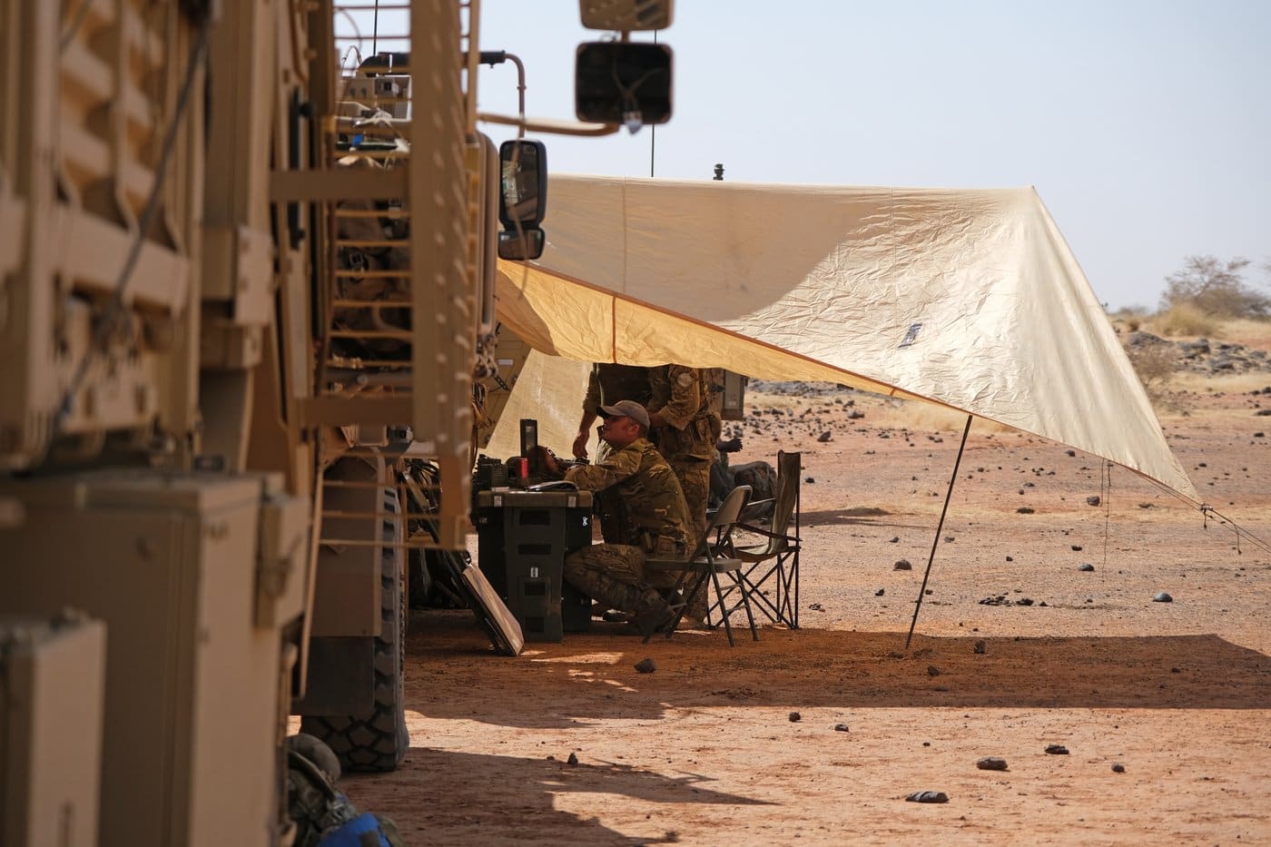 British MINUSMA peacekeepers of the Long Range Reconnaissance Group resting in the field in Mali, December 2021