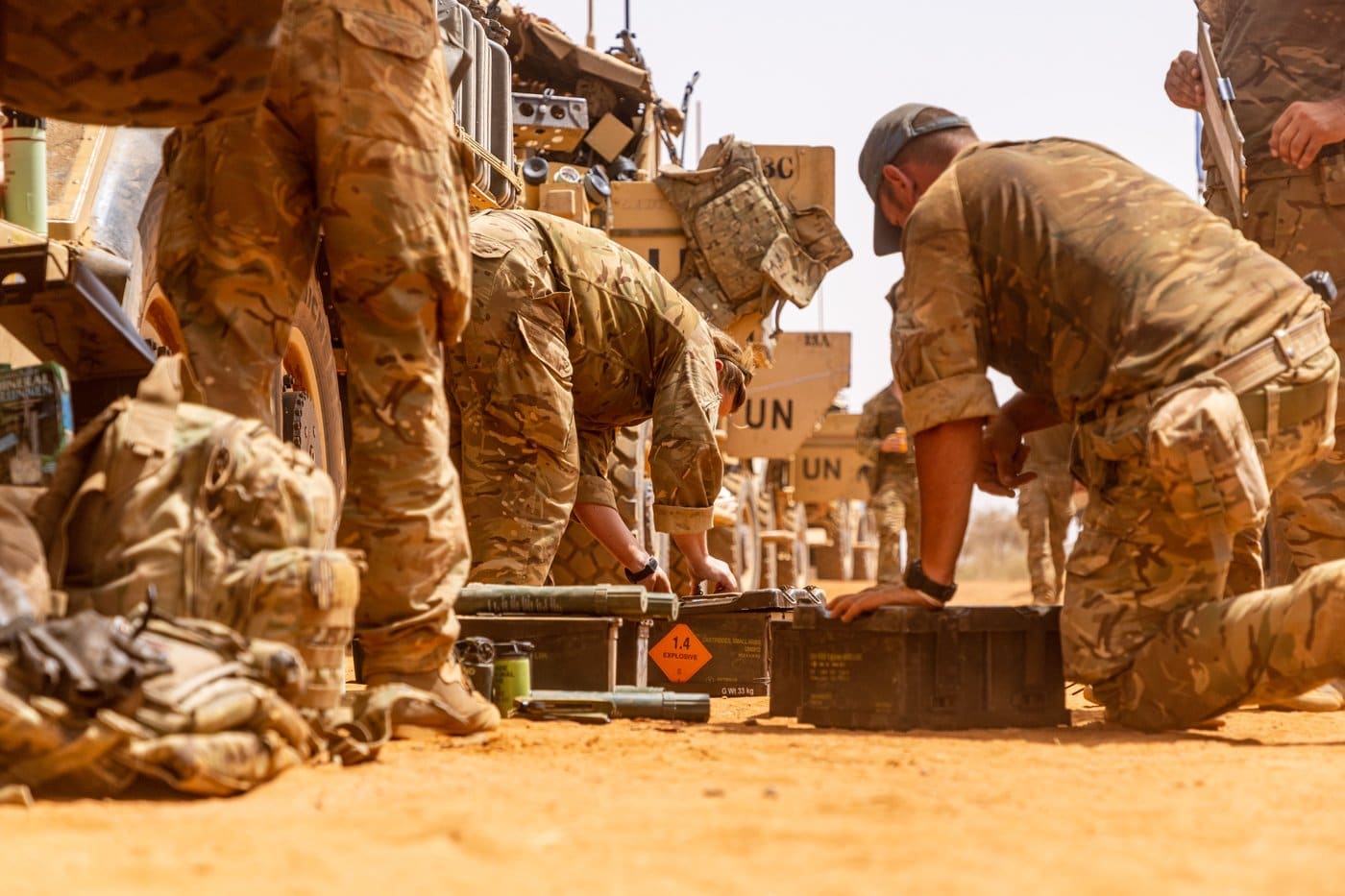 British soldiers of the MINUSMA-linked Long Range Reconnaissance Group on patrol in Mali, March 2022