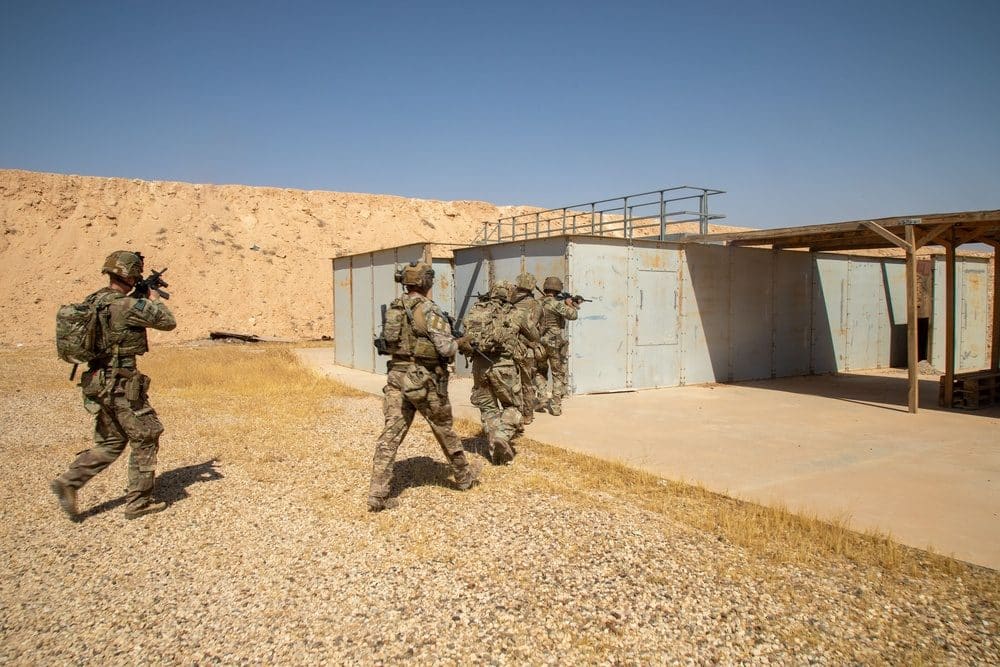 US Army soldiers conducting a training exercise at Al Asad Air Base, Iraq