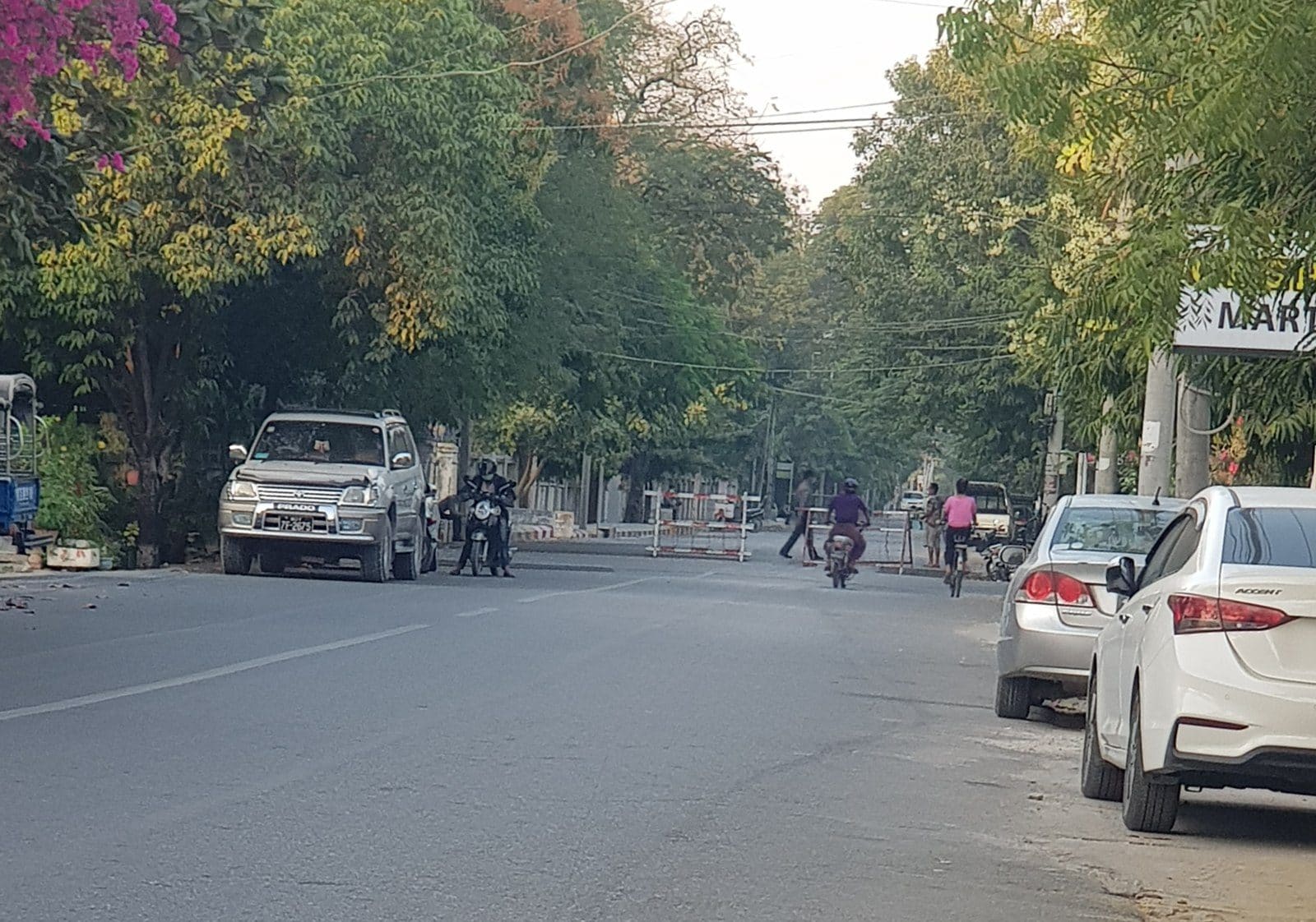 Myanmar military personnel blocking the road to the Mandalay Region Government Office on the day of the coup, February 1, 2021