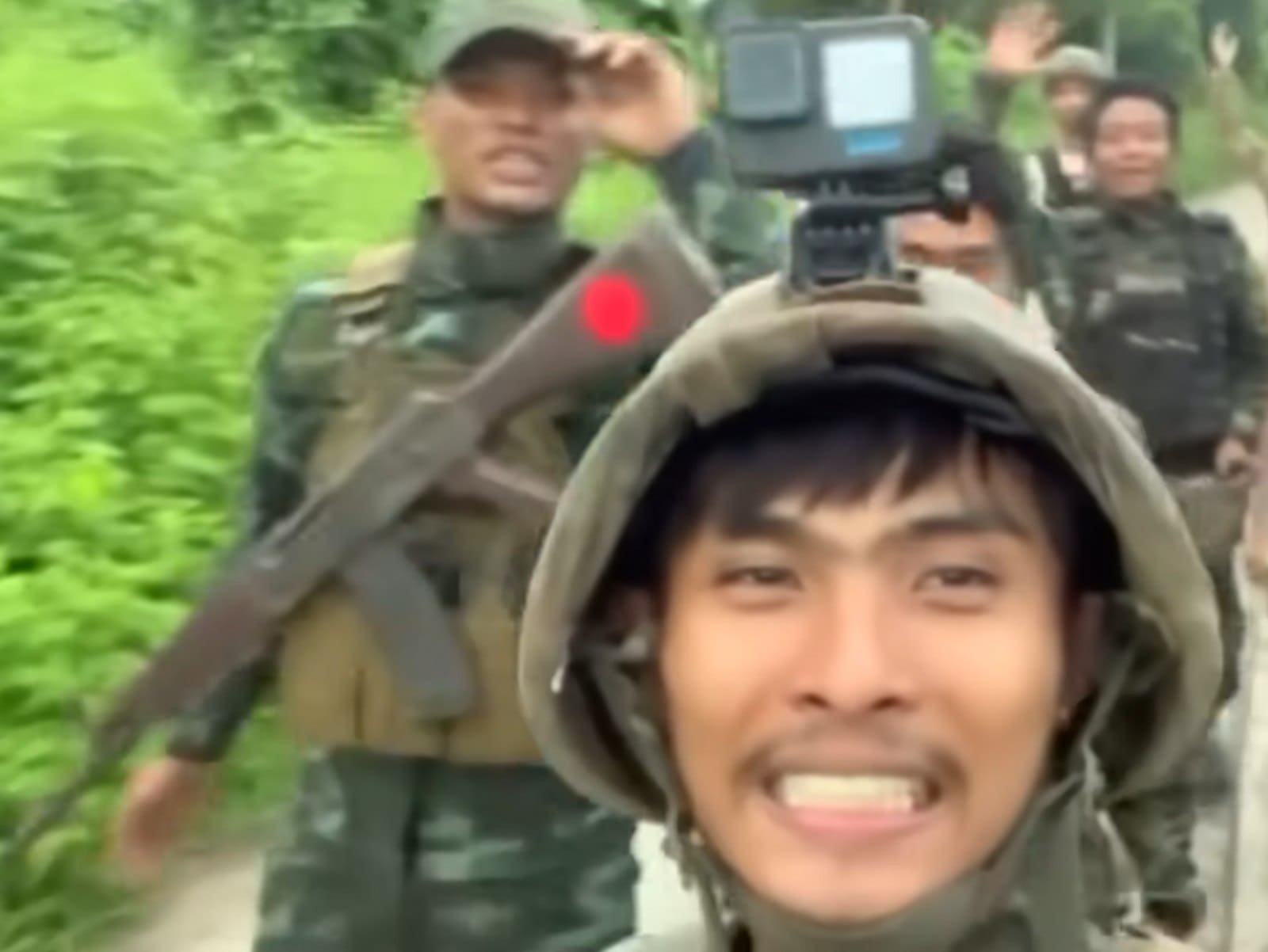KNLA fighters after capturing a junta camp near the Thai border, 2025