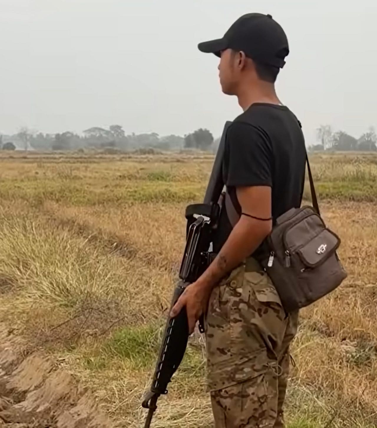 A People's Defence Force fighter in Bago Region holding an M16A1 rifle