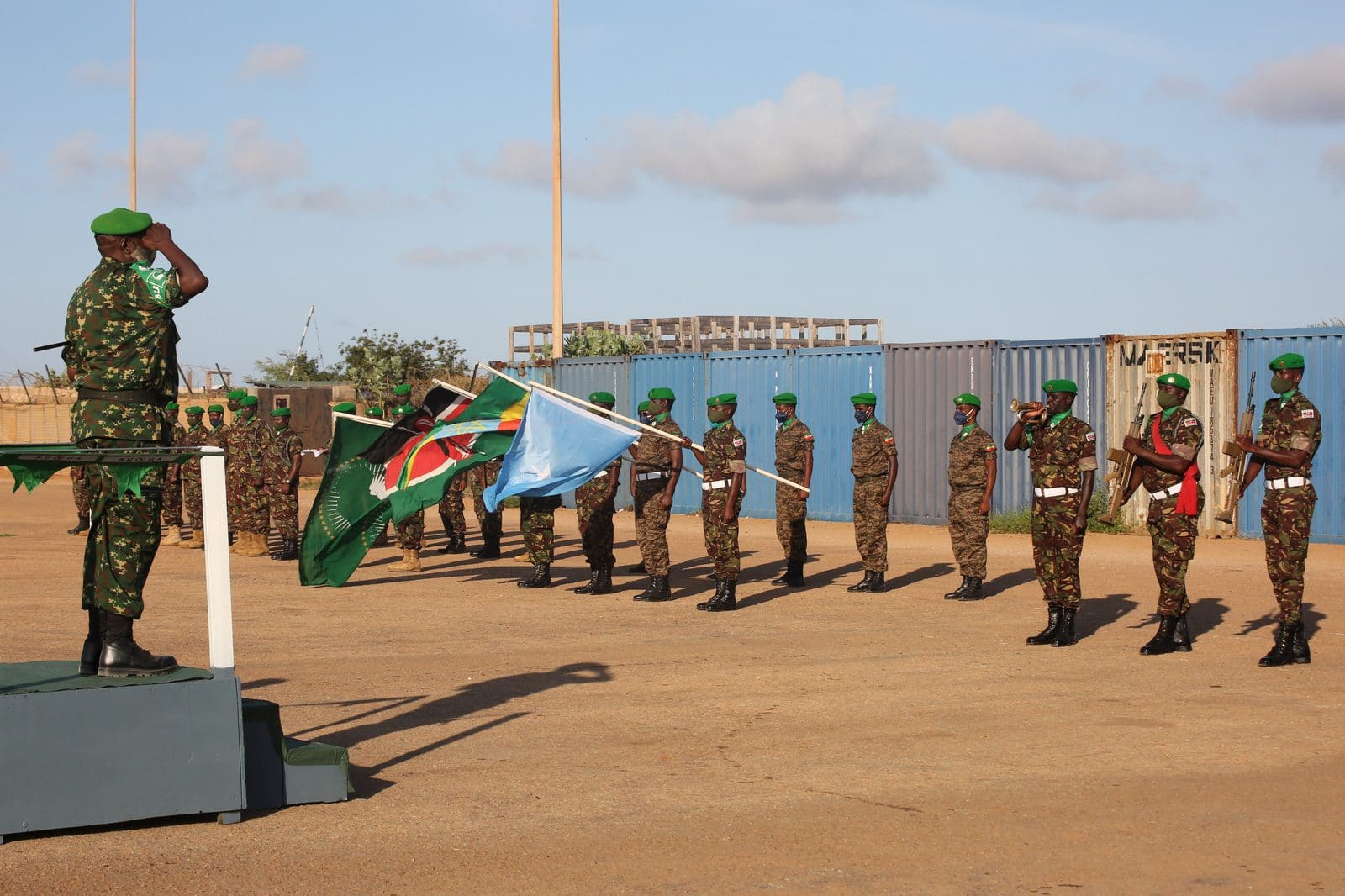 The AMISOM Force Commander reviews a guard of honor mounted by Kenyan soldiers serving under AMISOM in Kismayo