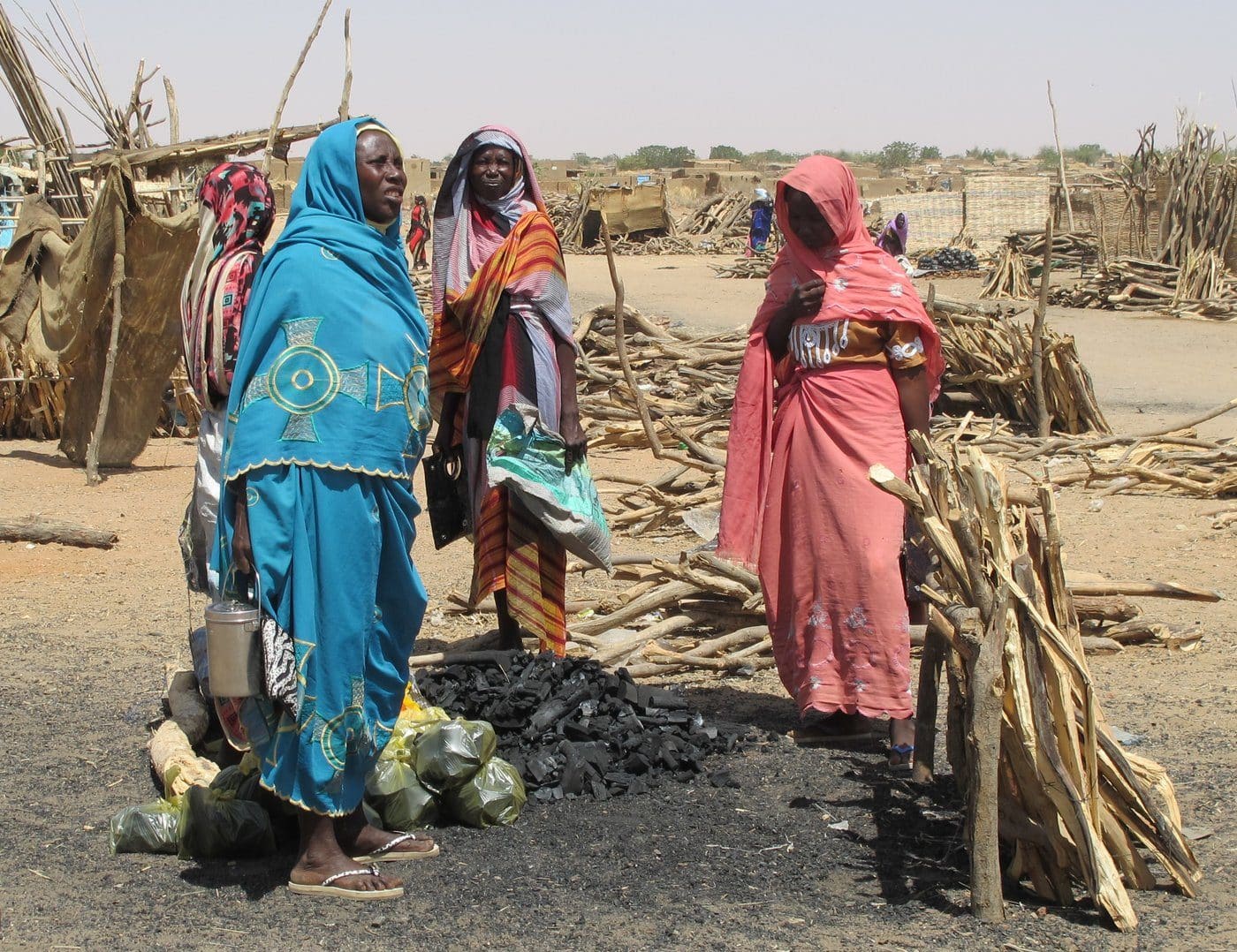 Internally displaced women selling charcoal at a market in El Fasher, North Darfur, Sudan