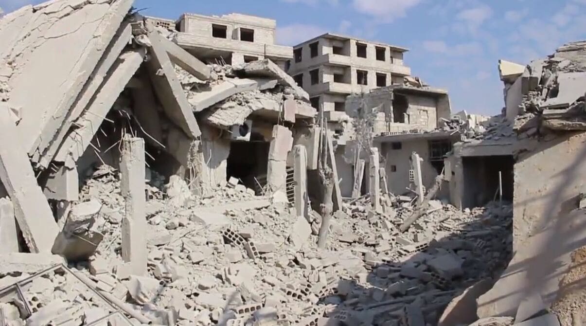 Destruction from bombardment in the Zamalka district of Eastern Ghouta, February 2018