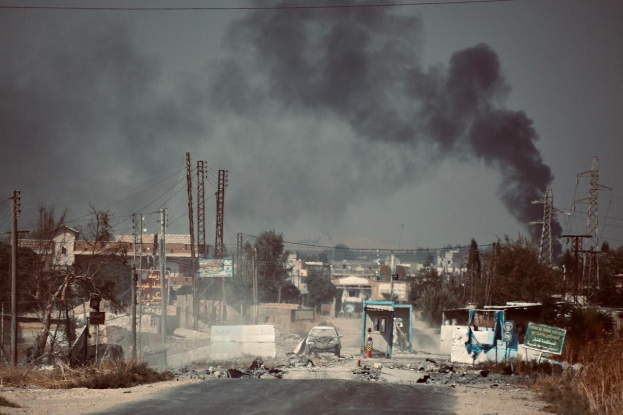An abandoned Syrian Democratic Forces checkpoint outside Ras al-Ayn during the Turkish offensive