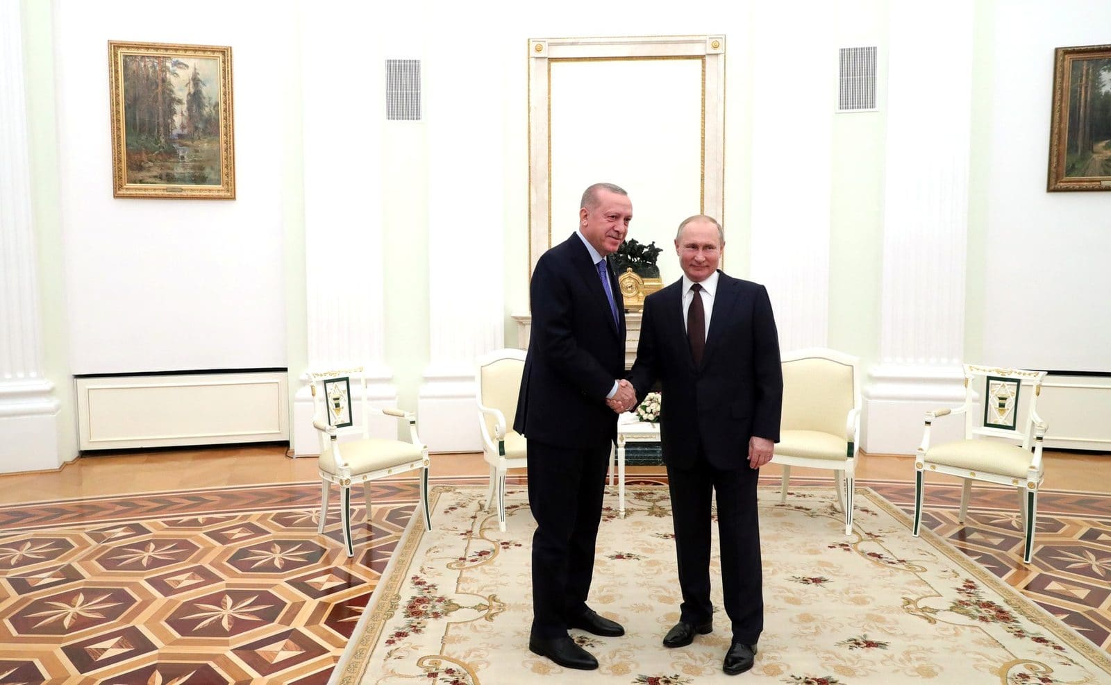 Vladimir Putin and Recep Tayyip Erdogan meeting at the Kremlin, March 2020